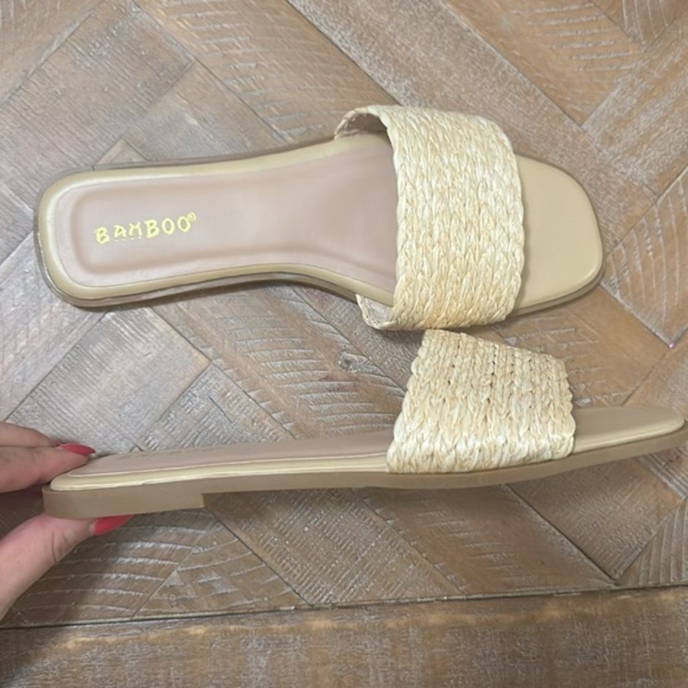 Bamboo The Sunhat Raffia Woven Straw Slide Slip On Nude Natural Sandal - Picture 7 of 8